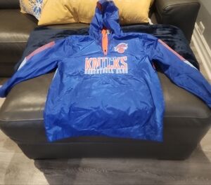 Blue and Orange Water-Resistant Hooded Raincoat